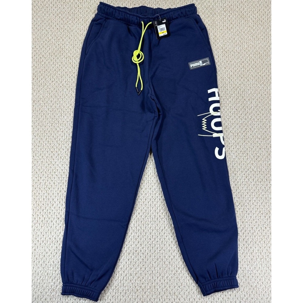 Puma Sweatpants Mens Medium Peacoat Navy Blue Warm-Up Gym Franchise Sweats NEW